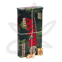 🪖🧰 Boite en métal de 100 filtres pré-roulés édition limitée Camo Pack - Raw 🧰🪖
